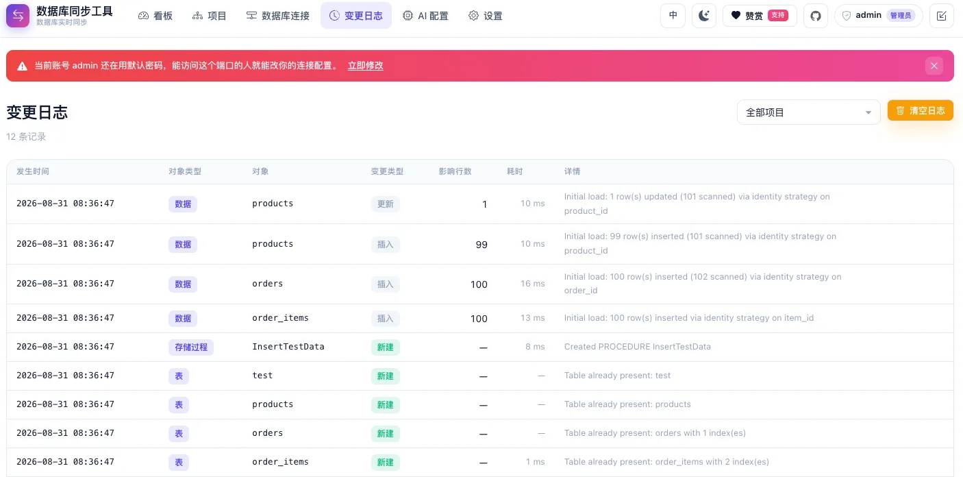 SyncTool 变更日志界面截图